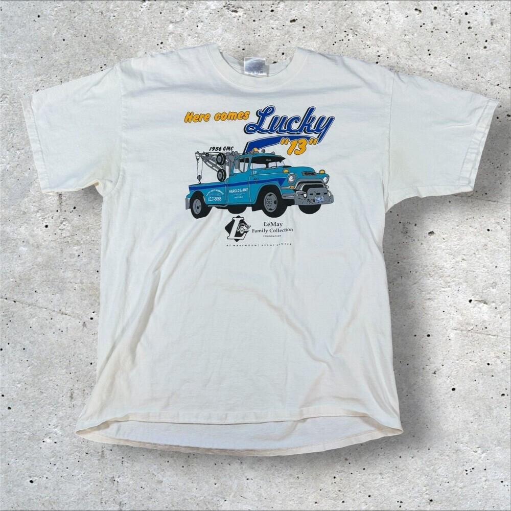 Vintage GMC Truck Graphic T-Shirt LeMay Collection Large Cream Short Sleeve